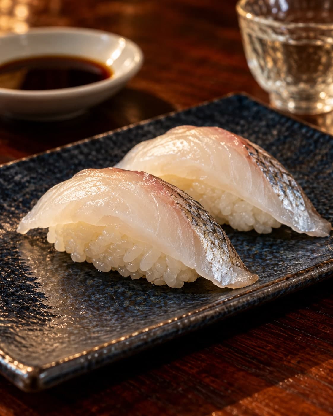 Sea Bass Nigiri from Miyora Sushi pre-order sushi menu in St Neots